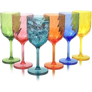 15 Ounce Plastic Wine Glasses Set Of 6,Unbreakable Acrylic Wine Glasses,Reusable Colored Plastic Goblets Stackable,Dishwasher Safe Bpa Free Ideal For Parties