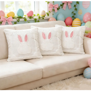 3 Pack Easter Pillow Covers 18x18 Inch White Bunny Pillow Case for Easter Day Decorations Soft Plush Spring Throw Pillow Covers for Couch Bed Living Room Holiday Decor