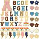 Geosar 54 Pcs Chenille Letter Patches Iron on Letters Self Adhesive Chenille Patch Embroidered Patch Stickers Cute Sew Rainbow Trimmed Alphabet Patches for Clothing Hats Backpack(Dark Colors)