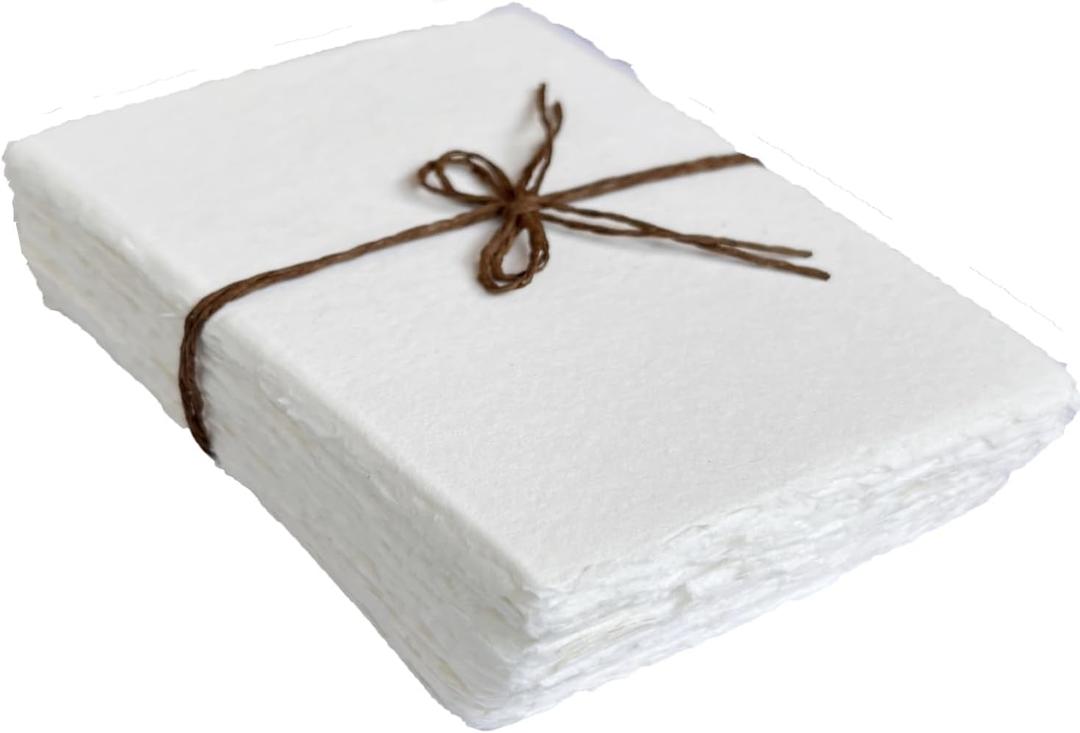 Handmade Cotton Paper with Deckle Edge Recycled Cotton Rag Mixed Media Card Stock for Postcards, Invitations, Crafts and Announcements (4x6 inch "A6", 150gsm, 50 Pack) (4x6 OFF WHITE)