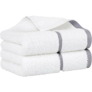PiccoCasa Set of 2, 750 GSM Luxury White Hand Towels - Oversized 16x30 Inch Cotton Ring Spun Face Towels Highly Absorbent Home Hotel Spa Quality Towel, Gray Strip
