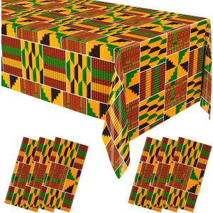 Oudain 6 Pcs 54" x 108" Kente Plastic Tablecloths Black History Month Table Covers Juneteenth Tablecloths Disposable African American Table Decorations for Kwanzaa Home Decor (Original,Classic)