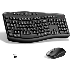Wireless Keyboard and Mouse Combo, 2.4G Full Size Silent Ergonomic Curved Keyboard for Natural typing and 3-Level DPI Adjustable Quiet Mouse for Windows,Mac OS Desktop/Laptop/PC/Office and Home(Black)