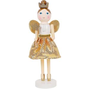 Joliyoou 14 Inch Christmas Wooden Nutcracker, Golden Fairy Nutcracker Holding A Star Wand Mantel Figurine, Xmas Nutcracker Tabletop Centerpieces Festival Shelves Decor
