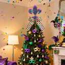 12 Inch Mardi Gras Tree Topper Fleur-de-lis Tree Topper Decorations Classic Purple Green Gold Glitter Metal Mardi Gras Ornament for Carnival Holiday Party Holidays Ornaments Decorations