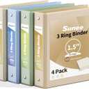 SUNEE 3 Ring Binder 1.5 Inch 4 Pack, Clear 1 1/2 Inch View Binder Three Ring PVC-Free (Fit 8.5x11 Inches) for School or Office Supplies, Neutral Aesthetic