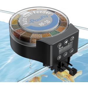 Pawfly Automatic Fish Feeder for Aquarium 108 ml Auto Vacation Timer Adjustable Food Dispenser for Powder Pellets and Granules, Battery Operated (Not Included)