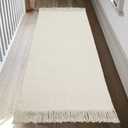 Collive Kitchen Runner Rug, 2' x 4.3' Hand-Woven Reversible Washable Rug, White/Beige Cotton Modern Farmhouse Bathroom Rug Hallway Carpet for Foyer Bedroom Entry Back Door Decor