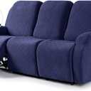 VANSOFY Recliner Cover, 3-Pieces Stretch Reclining Couch Covers with Pockets Reclining Sofa Slipcovers 3 Seater Soft Washable Furniture Protector for Dogs Cats(Navy Blue)