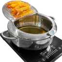 Deep Fryer Pot (F), 11"/4.4Qt (4.2 L) Extra Large Tempura Frying Pot with Lid, 304 Stainless Steel Fry Pot with Fahrenheit Thermometer and Oil Drip Drain Rack