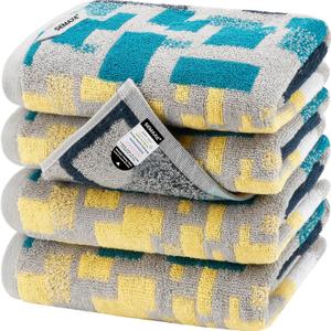 SEMAXE Hand Towels for Bathroom, 100% Cotton Towels with Hanging Loops, Soft and Absorbent, 4 Pack Hand Towel Set for Gym, Shower, Hotel, Spa and Kitchen, Colorful Towel - Checkered Collection