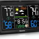 Newentor Weather Station Wireless Indoor Outdoor, Indoor Outdoor Thermometer Wireless, 7.5" Home Weather Stations with Atomic Clock, Temperature Humidity Gauge, Weather Forecast and Barometer, Black (With 1 Sensor)