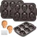 2 Pcs Halloween Skull Baking Pan 6 Cavities 3D Skull Baking Mold for Pizza Metal Cake Mold Bakeware for Halloween Ice Cupcake Chocolate Pizza Jelly Candy Pudding