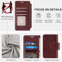 VANAVAGY Compatible for iPhone 16 Wallet Case, PU Leather Folio Flip Cover with RFID Blocking Card Holder Wrist Strap Kickstand for Wireless Charging, [Screen Protector & Camera Cover], Burgundy
