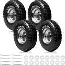 Storystore 4-Pack 4.10/3.50-4 Tire and Wheel - 10 Inch Solid Rubber Tire Wheels with 5/8" Bearings, 2.2" Offset Hub for Hand Truck, Trolley Dolly, Garden Cart and Wheelbarrow