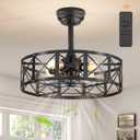 Fanbulous 20 Inch Fandelier Caged Ceiling Fans with Lights and Remote, Black Bladeless Ceiling Fan with 6 Speeds and Timing, Farmhouse Samll Fan Lights Ceiling Fixtures for Kitchen, Bedroom-Black
