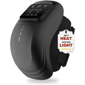 knee massager with heat and red light therapy,3 Heat & 3 Vibration Modes, Cordless Knee Pain Relief Massager with LED Display, Adjustable Straps, Rechargeable, for Arthritis & Joint Pain, Shoulder (Black)