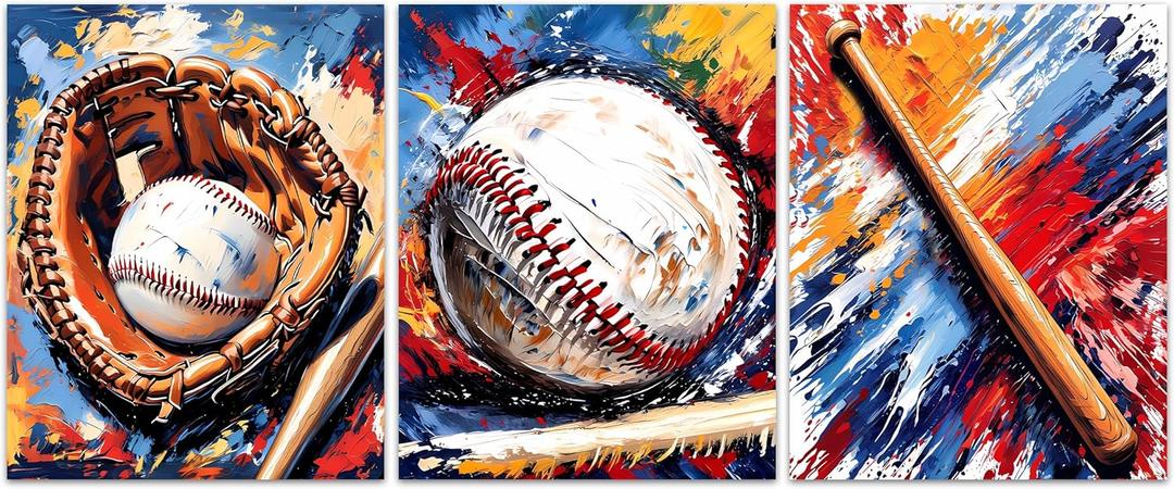 Baseball Wall Art Canvas Prints,Baseball Graffiti Wall Art Set of 3,Vintage Sports Graffiti Art Posters,Baseball Decor Boys Room Man Cave Bedroom Nursery Decor(8"x10"Unframed)