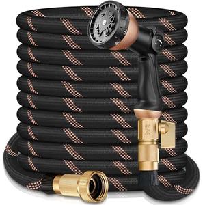 100FT Garden Hose w/10 Function Spray Nozzle, 2026 Ultra Lightweight Water Hoses, 3/4" Brass Connectors- Durable, Lightweight & Flexible Water Pipe for Outdoor & Gardening(Black Rose gold)