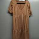 Acelitt Women's Summer Dresses 2025 Beach Casual Deep V Neck Loose Sundress Short Sleeve Mini Dress (Large, Brown)