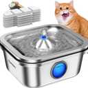Cat Water Fountain Stainless Steel, 4L/135oz Cat Fountain, Automatic Dog Drinking Dispenser with Water Level Window, 6 Filters, Metal Pet Water Bowl Indoor, Quiet Pump, Easy Cleaning