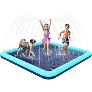 68" x 68" Square Splash Pad for Toddlers & Dogs, Non-Slip Sprinkler Pool, Shallow Water Play Mat for Backyard Summer Fun, Teal