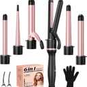 6 in 1 Hair Straightener and Curler, 3/4 to 1 1/2 inch Ceramic Barrel Wand Curling Iron Set, Auto Off, Dual Voltage Hair Styling Hot Tools