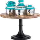 NUPTIO Wooden Cake Stand Wedding: Acacia Wood Cupcake Pedestal Stands Round Dessert Riser Cookie Serving Tray Vintage Pie Plate Holder Farmhouse Table Decor for Party Christmas 9.8 Inch/25cm