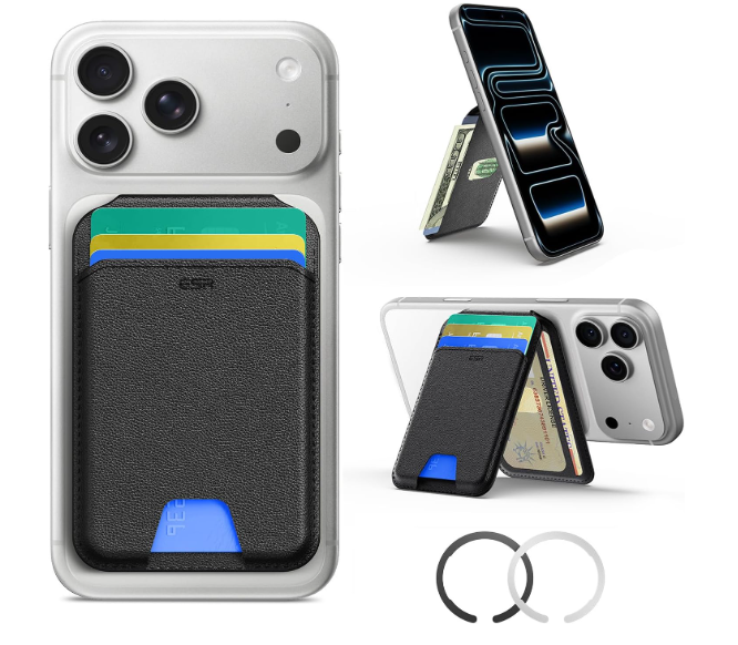ESR for MagSafe Wallet with Stand, RFID Blocking, MagSafe Ring Included, 5 Cards Holder for Phone Case, Slim Magnetic Wallet for iPhone 17e/17/16/15/14/13/12 (Not for mini), Selected Samsung, Black