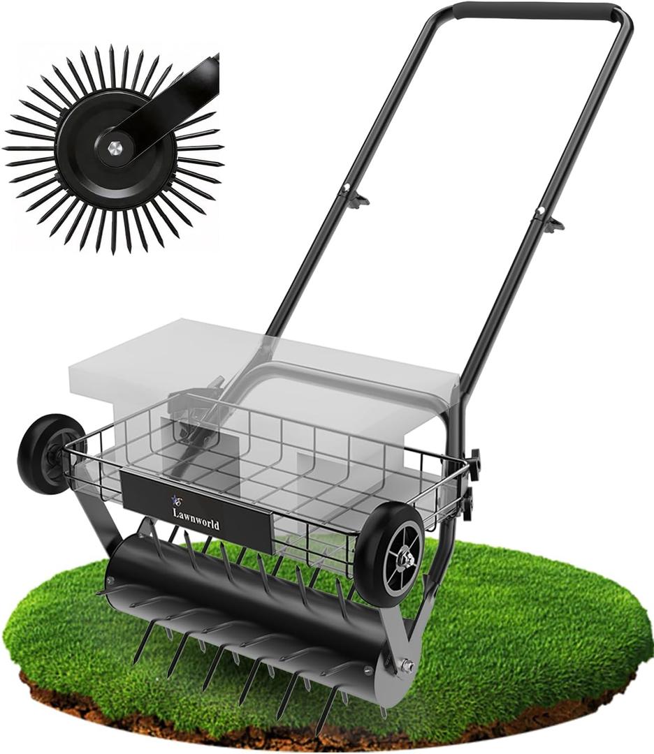Lawn Aerator Tool, Heavy Duty Manual Lawn Aerators with Dual Weight Up to 80lbs, Yard Aerator Lawn Tool with 39 Spikes, Grass Aerator for Lawn Care