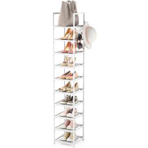 Tall Narrow Shoe Rack 10-Tier Skinny Shoe Shelf Storage for 10-15 Pairs Shoes and Boots, Space Saving Corner Shoe Rack Organizer for Closet, Entryway, Garage, Living Room,White