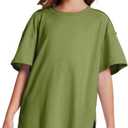 CharmWM Girls Fashion T Shirts Raw Hem Oversized Summer T Shirt Short Sleeve Tops Tees Shirt 5-14 Years (Green)
