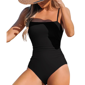 CUPSHE Women Swimsuit One Piece Bathing Suit Square Neck Cutout Back Tummy Control with Adjustable Spaghetti Straps Medium