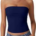 QINSEN Women's Tube Tops Strapless Bandeau Tops Double Lined Slim Fit Summer Going Out Tank Tops (Medium)