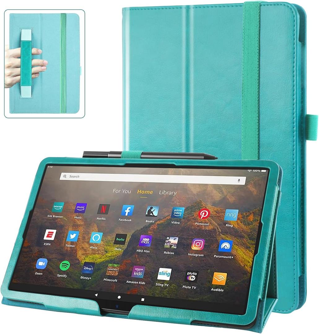 Case for Amazon Kindle Fire Max 11 Tablet 13th Generation 11 inches 2023 Cover with Pen Holder, Slim Folding Stand Cover PU Leather Case for Fire Max 11 with Auto Wake/Sleep, Hand Strap (Blue)