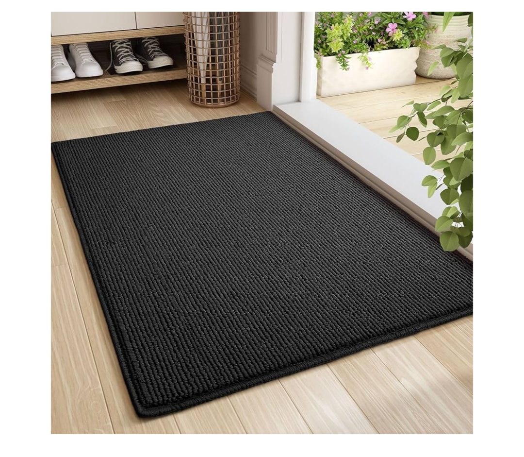 Color&Geometry Front Door Mat Indoor Entrance, 19.5"x35.5" Standard-Sized Inside Doormat for Entryway Non Slip, Dirt Trapper Absorbent Entry Rug Washable , Black