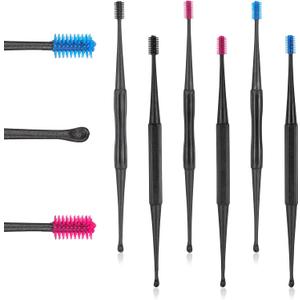 Tondiamo 6 Pieces Grips Earwax Remover Tool Spiral Silicone Reusable Ear Cleaner Soft Ear Wax Removal Picker Flexible Double Sided Head Wax Removal Kits for Olders Adult Kids(Red Blue Black)