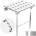 Folding Shower Seat Wall Mounted, Foldable Wall Wood Shower Chair Bench for Seniors, Bathroom Safety Shower Stool for Small Shower(Modern White)