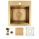 LQS 16" x 18" Gold Drop in Bar Sink, Deep 16 Gauge Stainless Steel Small Single Bowl Workstation Kitchen Sink with Cutting Board, Sink Drain Strainer and Grids