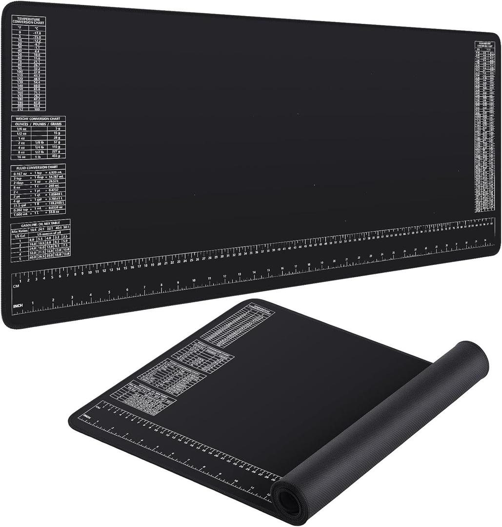 2 Pcs Neoprene Mat with Ruler and Reference Charts Neoprene Rubber Sheet Black Workbench Mat Gaming Table Cover for Protects Work Surface, 36.2 x 16 Inch