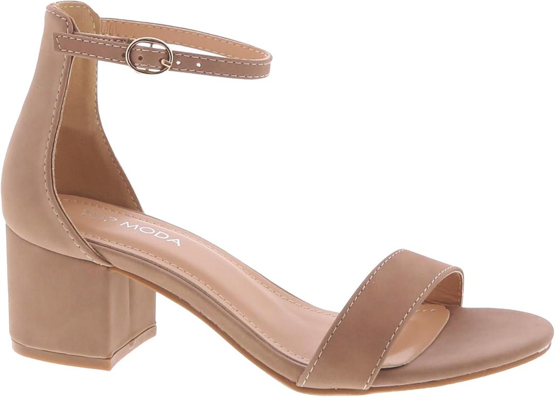TOP Moda Darcie-1 Ankle Strap Dressy High Heel Sandal, Non-slip Sole, For Wedding, Party, Prom, Evening Wear, or Any Occasion, Sleek Style Block Heel Sandals (9, Taupe Nubuck)