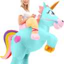 Spooktacular Creations Halloween Inflatable Costume Adult, Riding a Unicorn Blow-up Suit for Cosplay Themed Parties (X-Large(71In), Blue)
