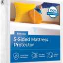 Linenspa 5-Sided Waterproof Mattress Protector Breathable, Fitted Sheet Style, Machine Washable King Size Mattress Protector, White, King