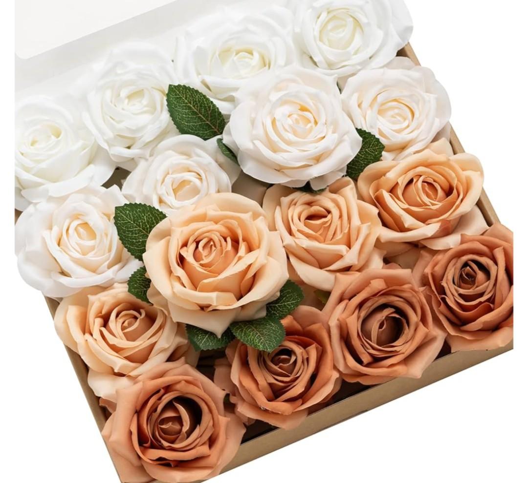 Ling's moment Artificial Flowers, 16pcs Burnt Orange Ombre Faux Silk Roses with Stems, 3.5" Fake Terracotta Flowers Bulk for DIY Wedding Bouquets Centerpieces Party Baby Shower Home Decoration