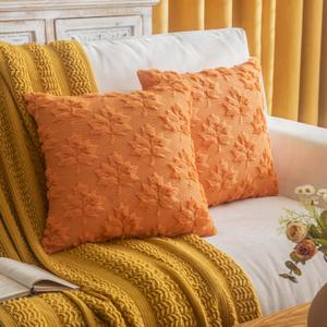 COSIBONO Maple Leaf Fall Throw Pillow Covers 18"x18" Set of 2, Orange Farmhouse Decorative Pillow Covers for Autumn Harvest Holiday Accent Pillow Cases, Faux Fur Pillow Covers for Couch Bed Room