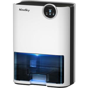 NineSky Dehumidifier for Home, 70 OZ Water Tank, 800 sq.ft Dehumidifier for Bedroom,Basement,Bathroom with Auto Shut Off, Sleep Mode,5 Colors LED Light,White