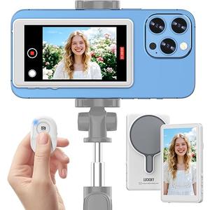 Vlog Selfie Monitor Screen iPhone, 4K 60fps Recording, Wireless Screen Mirroring with Remote Control, Magnetic Fixation, 180° Rotation, 3 Levels of Brightness, Compatible with iPhone & Android