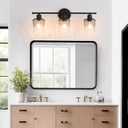 3-Light Bathroom Light Fixtures Black Vanity Light with Grey Glass Shade