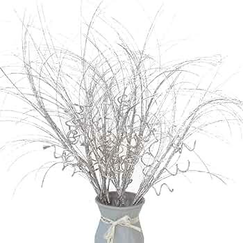 6 Pcs Christmas Glitter Ting Branches Stems Ornaments 21.6" Decorative Glittery Sticks Curly Twigs Picks for Christmas Tree Sprays Wreath Crafts Tree Topper Fillers Holiday Home Decor (6, Silver)
