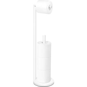 Toilet Paper Holder Stand, Bathroom Toilet Paper Roll Holder Stand with Reserve, Standing Toilet Paper Holder with Storage,Toilet Paper Roll Holder for 4 Rolls, White